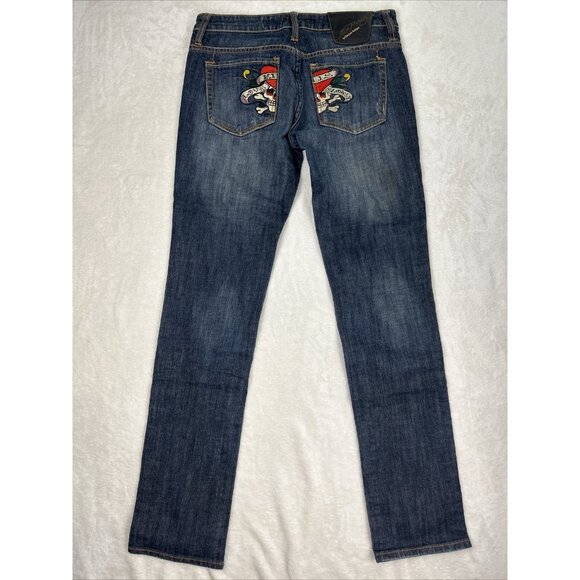 ED HARDY By Christian Audigier WOMEN'S JEANS Size 30 Skull **stain Y2K - Picture 1 of 12